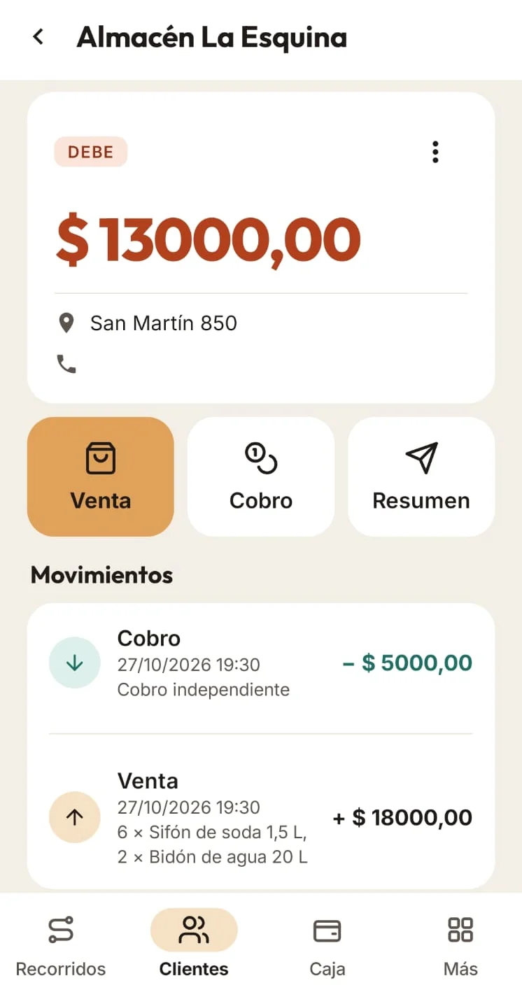 Cuenta corriente de un cliente con su saldo y movimientos