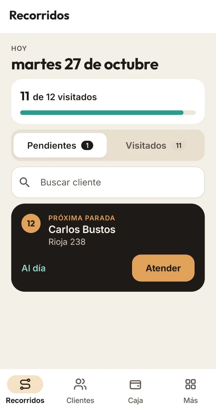Recorrido del día con la próxima parada